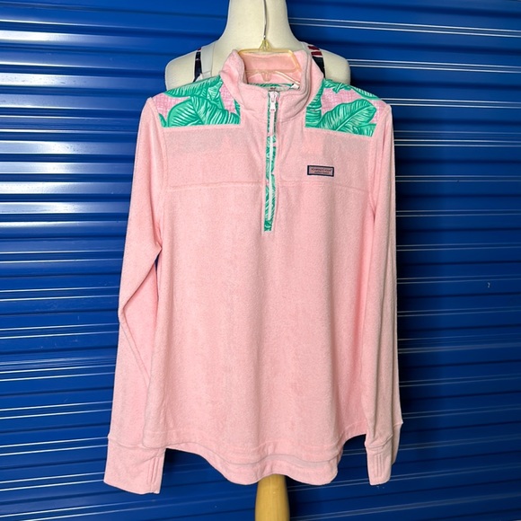 Vineyard Vines Banana Leaf Terry Relaxed Shep Shirt Pink Green Size Large - Picture 2 of 12